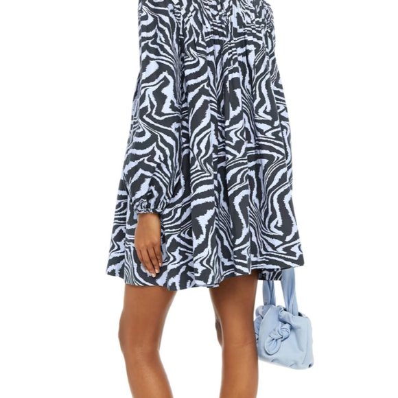 GANNI Pintucked tiger-print cotton-poplin mini dress - Picture 2 of 6